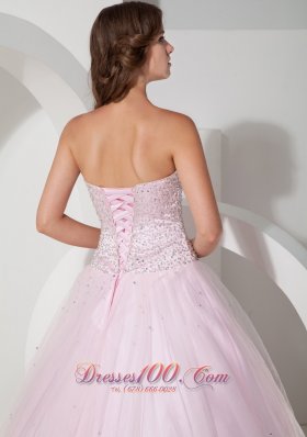 Baby Pink Sweetheart Bead Taffeta Tulle Quinceanea Dress