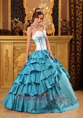 Teal Ruffles Embroidery Quinceanera Dress Floor-length