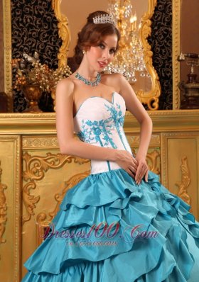 Teal Ruffles Embroidery Quinceanera Dress Floor-length