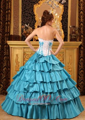 Teal Ruffles Embroidery Quinceanera Dress Floor-length