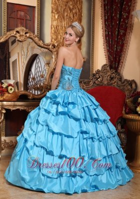 Aqua Blue Quinceanera Dress Appliques Ruffles Floor-length