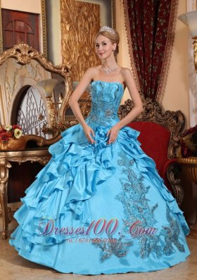 Aqua Blue Quinceanera Dress Appliques Ruffles Floor-length