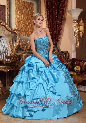 Aqua Blue Quinceanera Dress Appliques Ruffles Floor-length