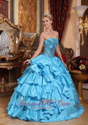 Aqua Blue Quinceanera Dress Appliques Ruffles Floor-length