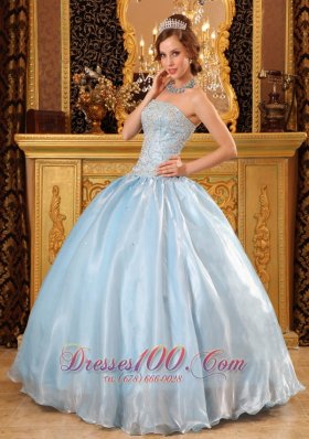 Baby Blue Quinceanera Dress Strapless Beading Floor-length