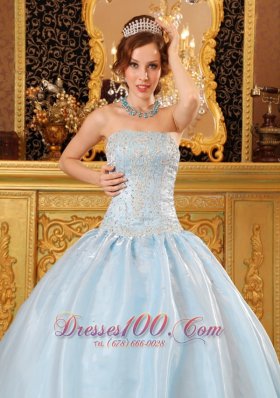 Baby Blue Quinceanera Dress Strapless Beading Floor-length