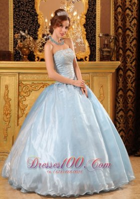 Baby Blue Quinceanera Dress Strapless Beading Floor-length