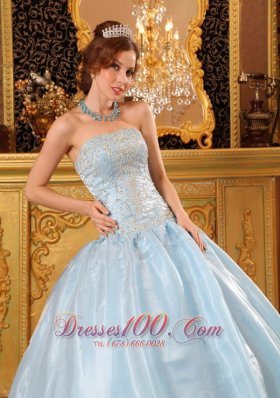 Baby Blue Quinceanera Dress Strapless Beading Floor-length