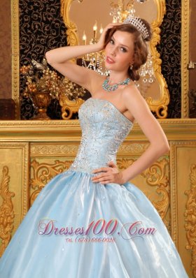 Baby Blue Quinceanera Dress Strapless Beading Floor-length