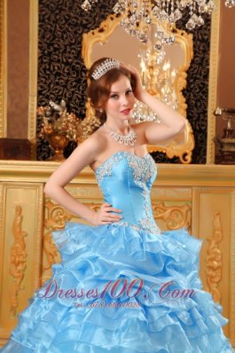 Aqua Blue Quinceanera Dress Appliques Sweetheart Organza