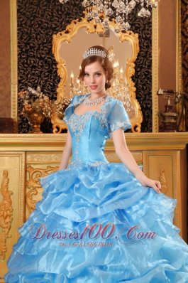 Aqua Blue Quinceanera Dress Appliques Sweetheart Organza