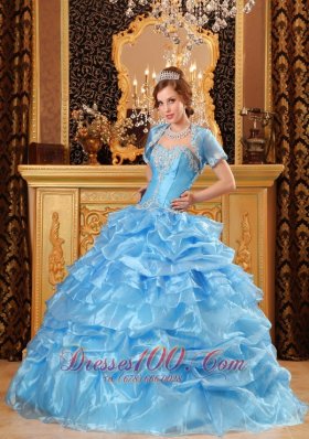 Aqua Blue Quinceanera Dress Appliques Sweetheart Organza