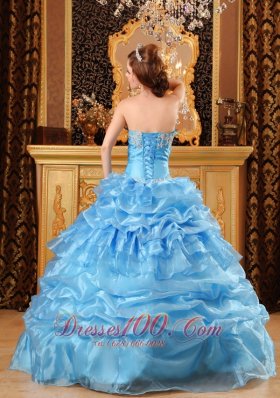 Aqua Blue Quinceanera Dress Appliques Sweetheart Organza