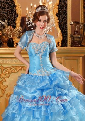 Aqua Blue Quinceanera Dress Appliques Sweetheart Organza