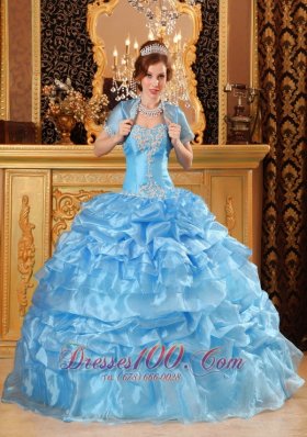 Aqua Blue Quinceanera Dress Appliques Sweetheart Organza