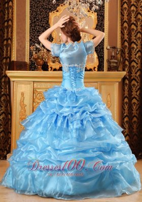 Aqua Blue Quinceanera Dress Appliques Sweetheart Organza