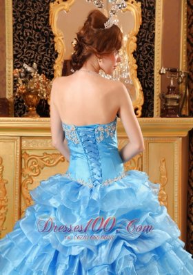 Aqua Blue Quinceanera Dress Appliques Sweetheart Organza