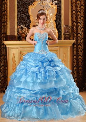 Aqua Blue Quinceanera Dress Appliques Sweetheart Organza