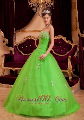 Spring Green Quinceanera Dress A-line Appliques Strapless