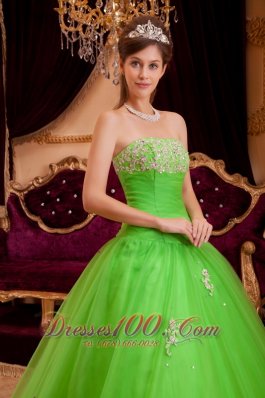 Spring Green Quinceanera Dress A-line Appliques Strapless