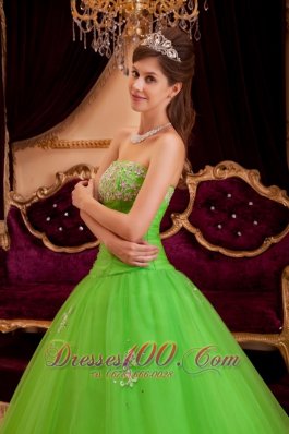 Spring Green Quinceanera Dress A-line Appliques Strapless