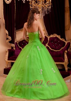 Spring Green Quinceanera Dress A-line Appliques Strapless