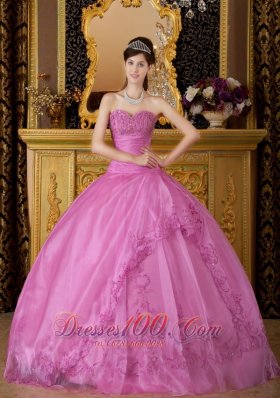 Pink Appliques Organza Sweetheart Ball Gown for Sweet 16