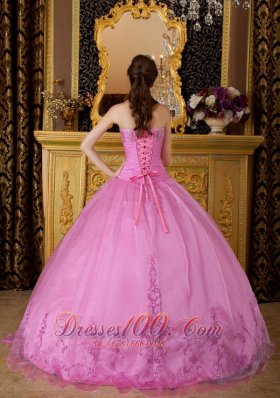 Pink Appliques Organza Sweetheart Ball Gown for Sweet 16