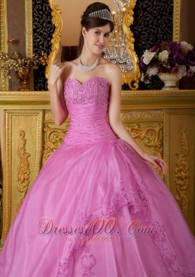 Pink Appliques Organza Sweetheart Ball Gown for Sweet 16