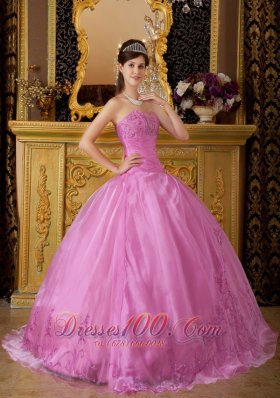 Pink Appliques Organza Sweetheart Ball Gown for Sweet 16