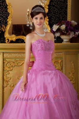 Pink Appliques Organza Sweetheart Ball Gown for Sweet 16