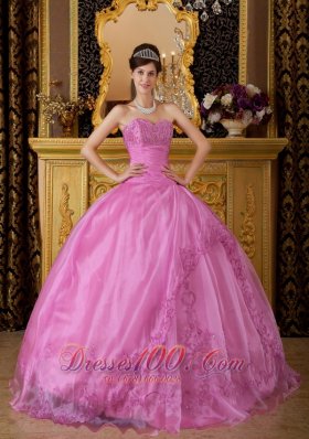 Pink Appliques Organza Sweetheart Ball Gown for Sweet 16