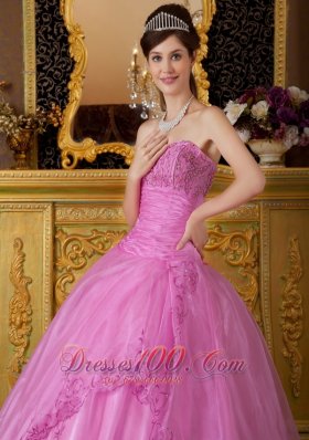 Pink Appliques Organza Sweetheart Ball Gown for Sweet 16