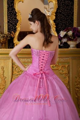 Pink Appliques Organza Sweetheart Ball Gown for Sweet 16