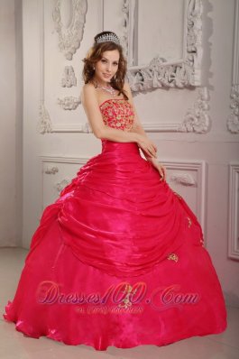 Hot Pink Strapless Appliques Ball Gown for Sweet 16 Organza