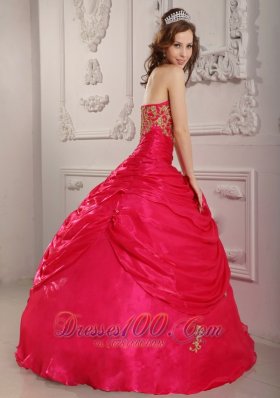 Hot Pink Strapless Appliques Ball Gown for Sweet 16 Organza