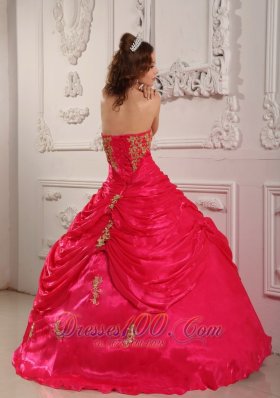 Hot Pink Strapless Appliques Ball Gown for Sweet 16 Organza