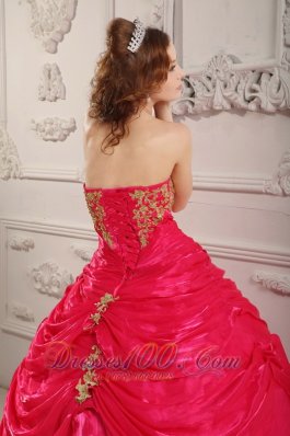 Hot Pink Strapless Appliques Ball Gown for Sweet 16 Organza