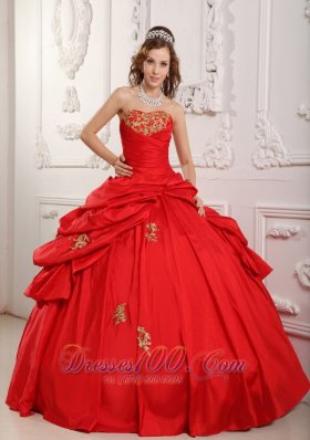 Elegent Red Sweetheart Sweet 16 Dress Floor-length Taffeta