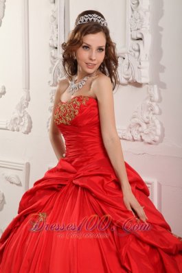 Elegent Red Sweetheart Sweet 16 Dress Floor-length Taffeta