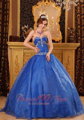 Blue Sweetheart Appliques Beading Ball Gown for Sweet 16
