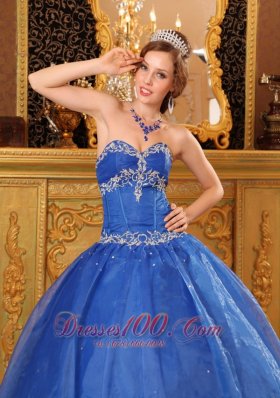 Blue Sweetheart Appliques Beading Ball Gown for Sweet 16