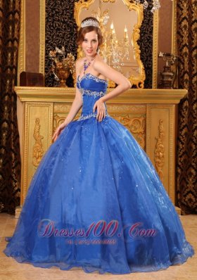 Blue Sweetheart Appliques Beading Ball Gown for Sweet 16