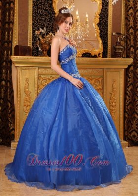 Blue Sweetheart Appliques Beading Ball Gown for Sweet 16