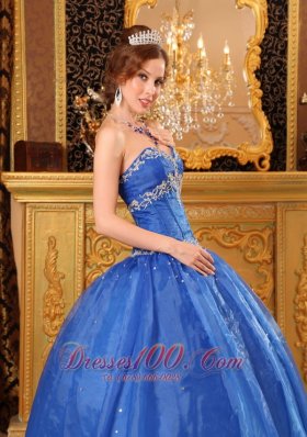 Blue Sweetheart Appliques Beading Ball Gown for Sweet 16