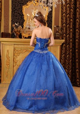 Blue Sweetheart Appliques Beading Ball Gown for Sweet 16