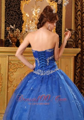 Blue Sweetheart Appliques Beading Ball Gown for Sweet 16