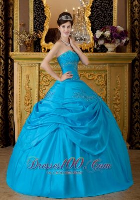 Blue Appliques Taffeta Floor-length Quinceanera Dress