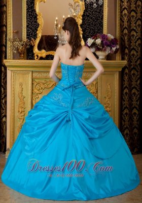 Blue Appliques Taffeta Floor-length Quinceanera Dress