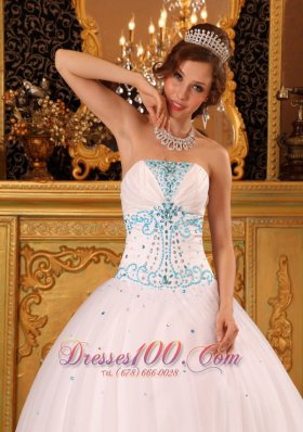 White Ball Gown Strapless Beading Quinceanera Dress